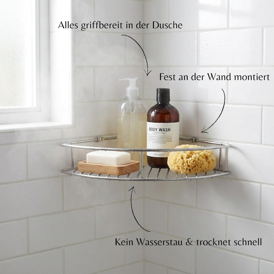 FACKELMANN Dusch-Eckablage 2er Set, hochwertiger Duschkorb aus Edelstahl, Ablage fürs Badezimmer, Ba
