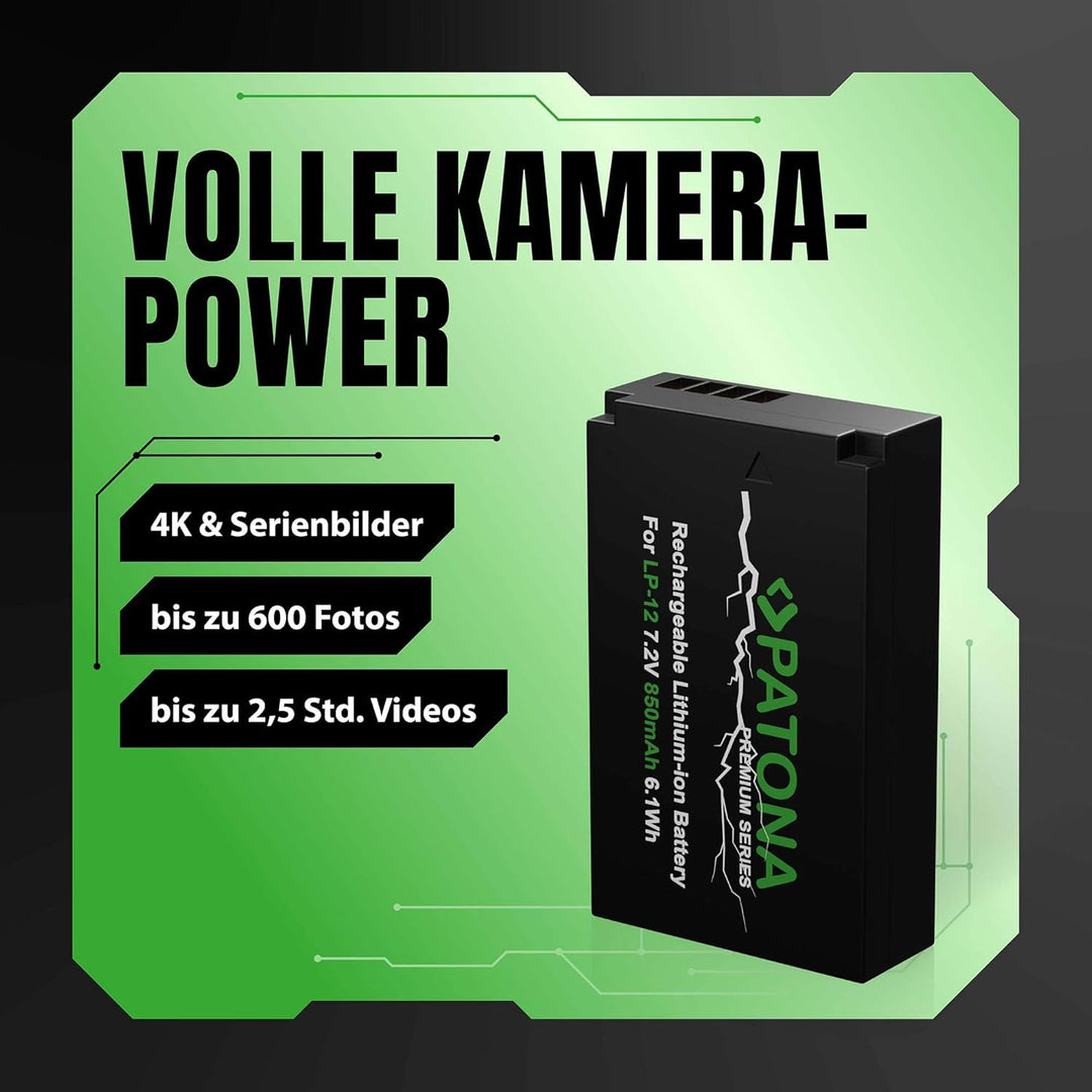 PATONA 2X Premium Akku Ersatz für Canon LP-E12 LPE12 Battery Pack 850mAh | Ersatzakku für EOS 100D R