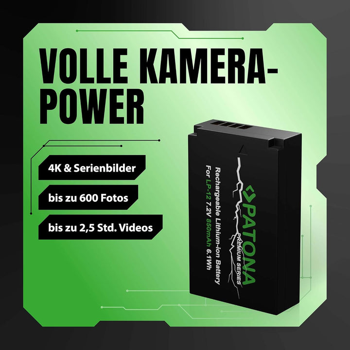 PATONA 2X Premium Akku Ersatz für Canon LP-E12 LPE12 Battery Pack 850mAh | Ersatzakku für EOS 100D R
