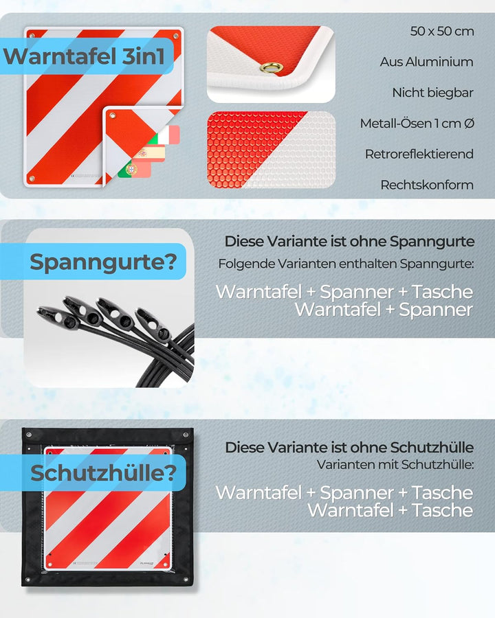 PLANGER® - Warntafel Italien und Spanien 2in1 (50 x 50 cm) - Reflektierendes Warnschild rot weiss fü