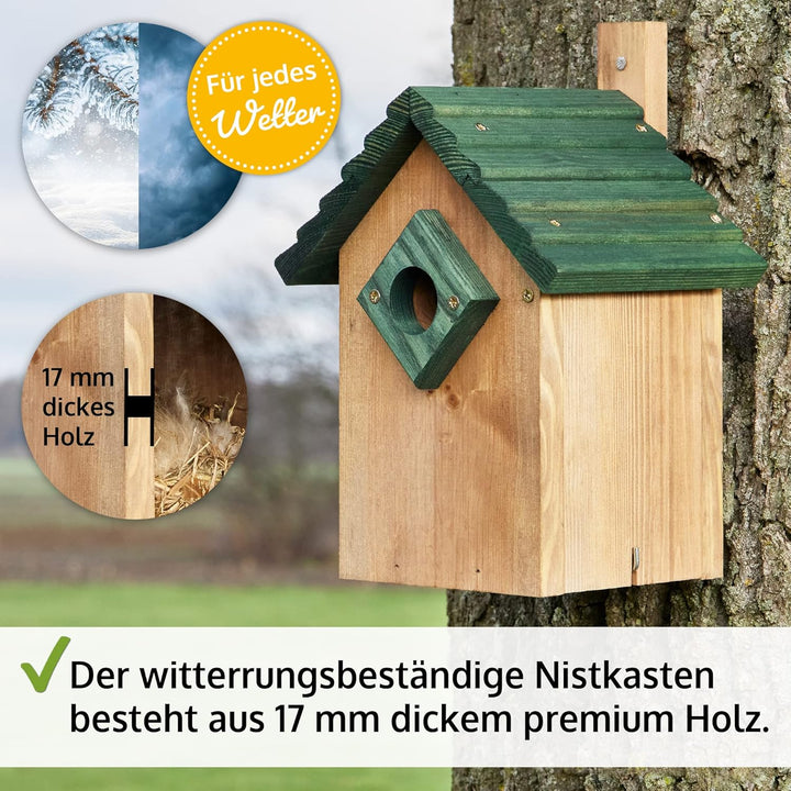 zooprinz Stabiler Nistkasten für Wildvögel/Gartenvögel mit sicherem Schutz gegen Nesträuber – witter