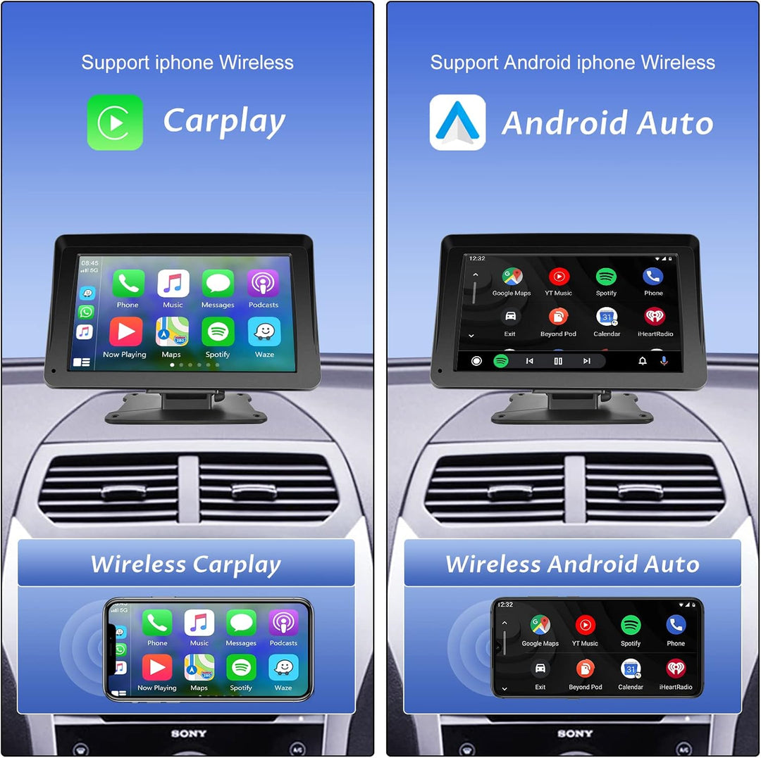 Hodozzy Wireless Carplay Android Auto Tragbarer Bildschirm, 7 Zoll Touchscreen mit AirPlay/Mirror Li