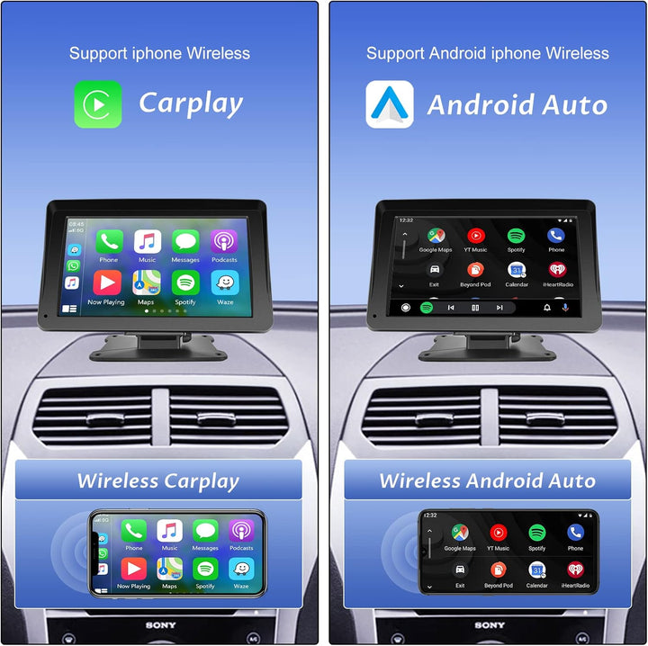 Hodozzy Wireless Carplay Android Auto Tragbarer Bildschirm, 7 Zoll Touchscreen mit AirPlay/Mirror Li