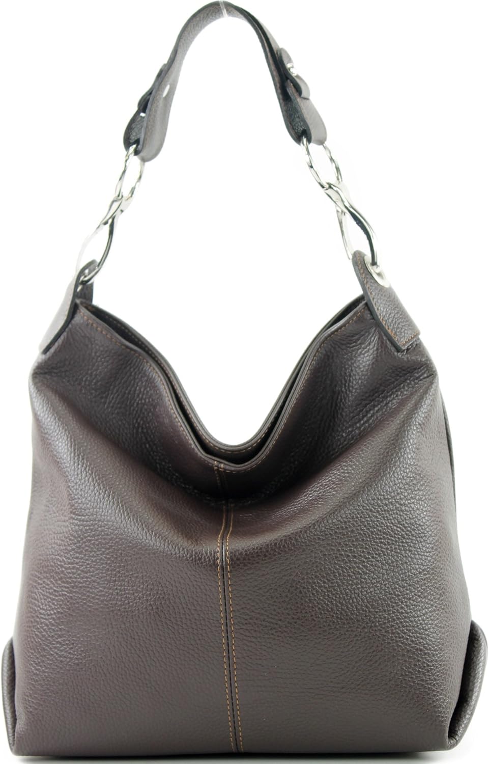 modamoda de - T168 - ital Schultertasche Umhängetasche aus Leder Dark Chocolate, Dark Chocolate