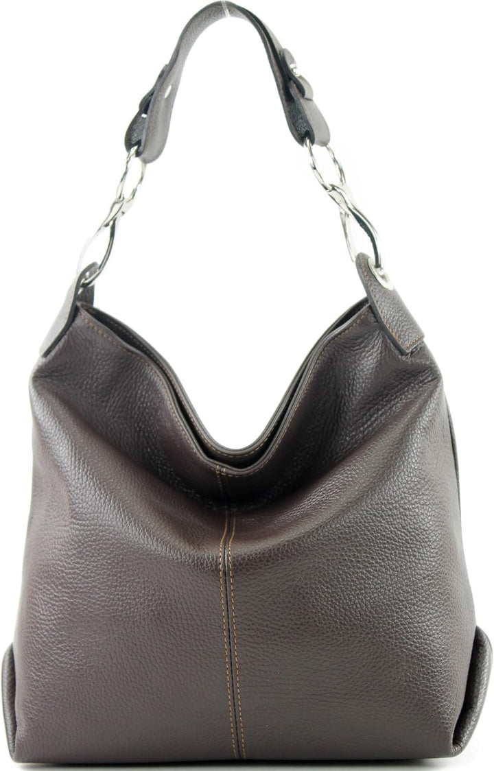 modamoda de - T168 - ital Schultertasche Umhängetasche aus Leder Dark Chocolate, Dark Chocolate