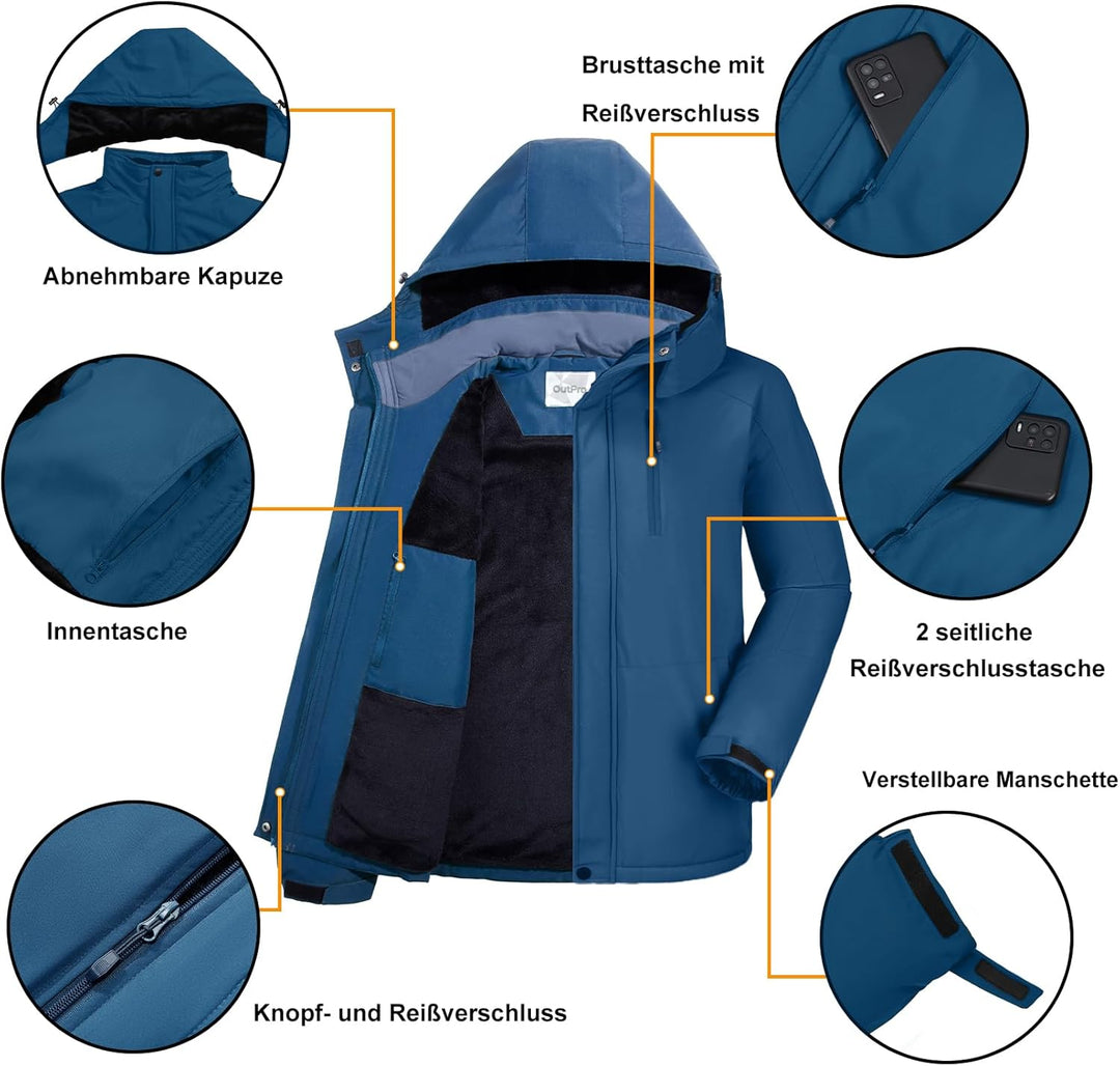OutPro Herren Skijacke Vielseitige Winterjacke - Wasserdicht, winddicht,Perfekt für Outdoor-Aktivitä