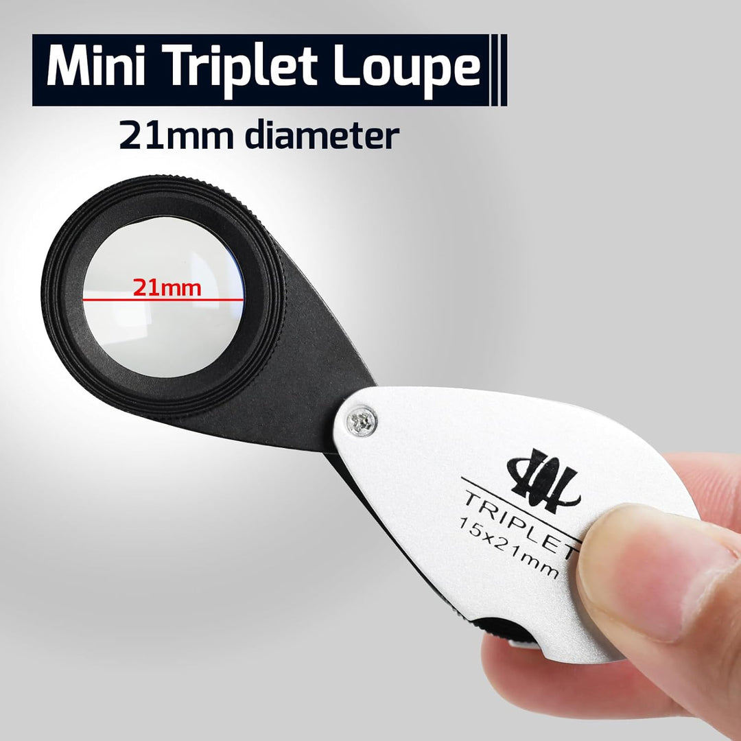 15x Vergrösserung Lupe & Jadeit-Filter 2 in 1 faltbar Schmuck Identifizierung Triplet optische Linse