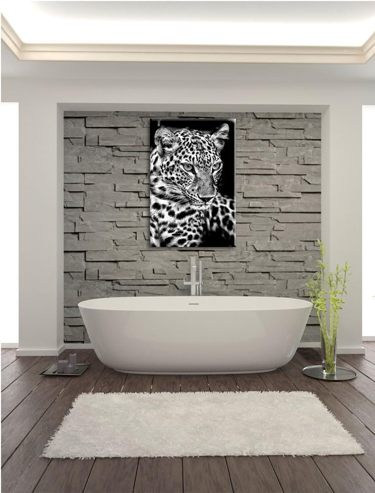 Pixxprint Leopard mit blauen Augen / 100x70cm Leinwandbild bespannt auf Holzrahmen/Wandbild Kunstdru