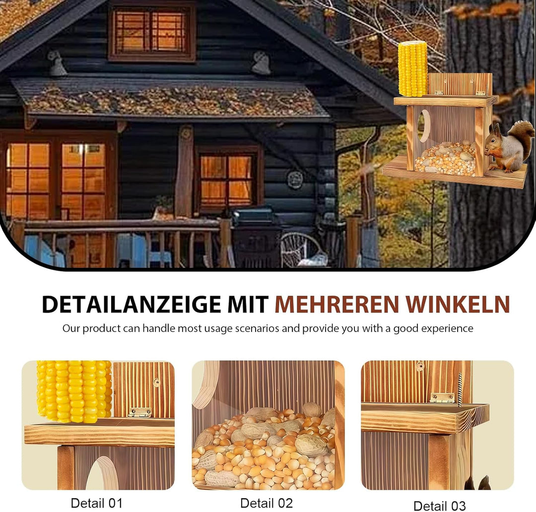 Eichhörnchen Futterhaus aus Holz - Eichhörnchen Futterstation, Eichhörnchen Haus Wetterfest, Eichhör