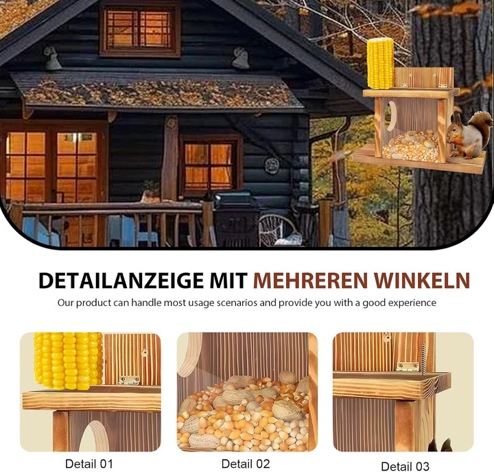 Eichhörnchen Futterhaus aus Holz - Eichhörnchen Futterstation, Eichhörnchen Haus Wetterfest, Eichhör