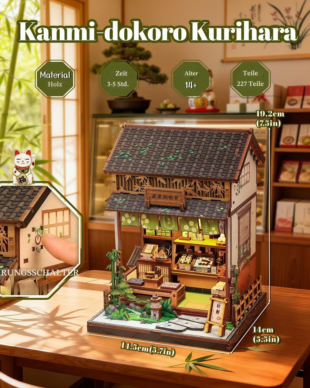 Book Nook Kit - Miniatur Puppenhaus mit LED-Beleuchtung: 3D Holz-Puzzle Buchstütze, Retro-Deko für B