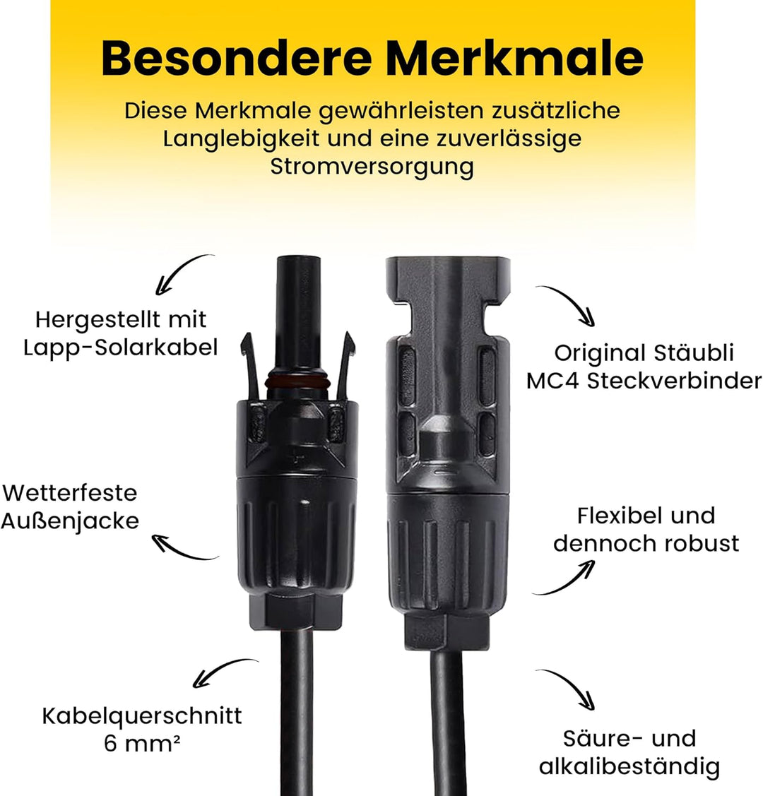 Offgridtec© Solarkabel 10m 6mm² MC-4-Verbindungskabel Stecker/Buchse Verlängerung, 10m