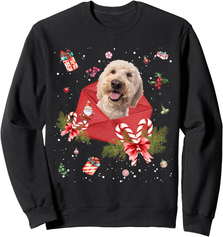 Goldendoodle Weihnachtskarte, Design: Hund in Weihnachten Sweatshirt