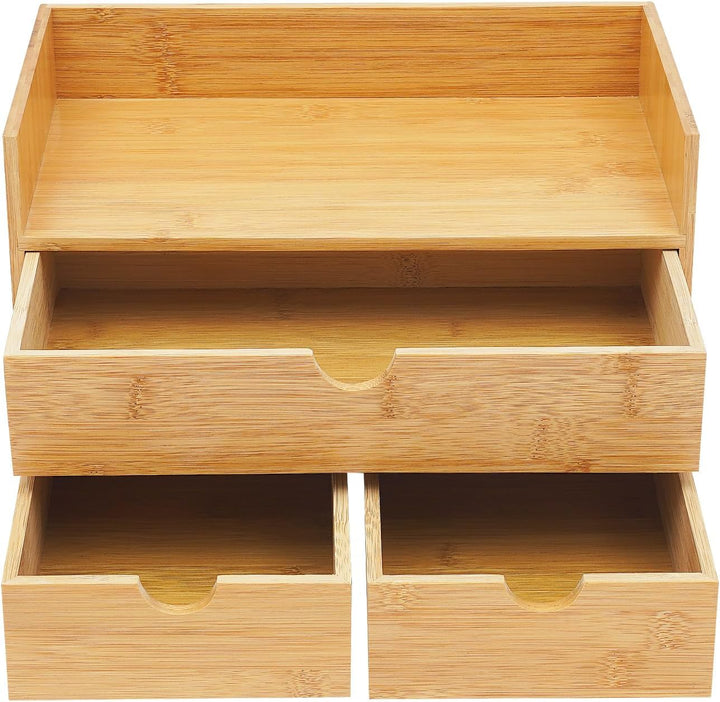 Bambus Schreibtisch Organizer mit 3 Schubladen Naturbambus Aufbewahrungsbox Schubladenbox mit Platzi