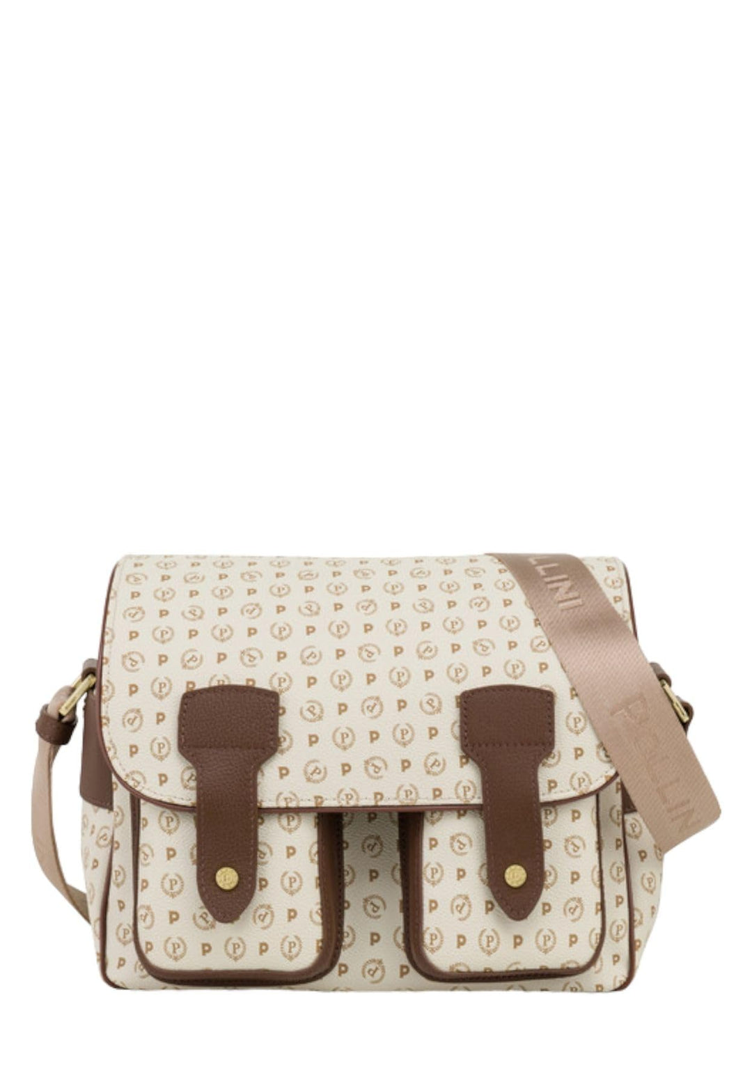 Pollini - Heritage Messenger Gurt aus PVC und Kalbsleder - Elfenbein/Braun