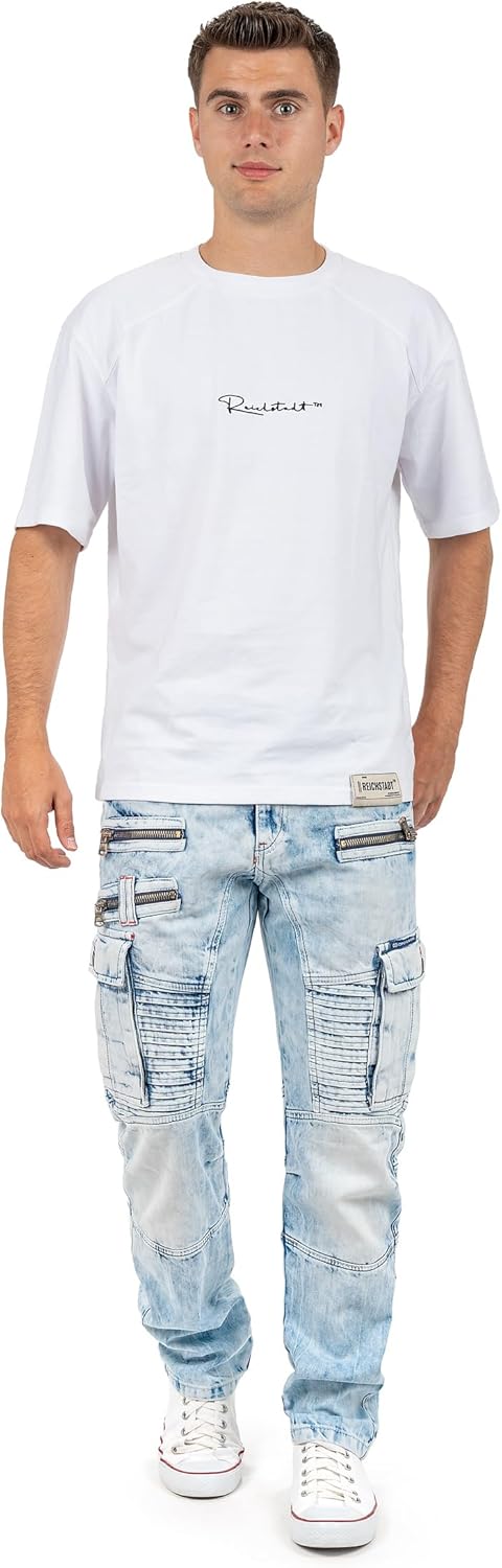 Cipo & Baxx Herren Jeans im Bikerstyle – Regular Fit oder Slim Fit | Stone Washed Denim mit Ziernäht