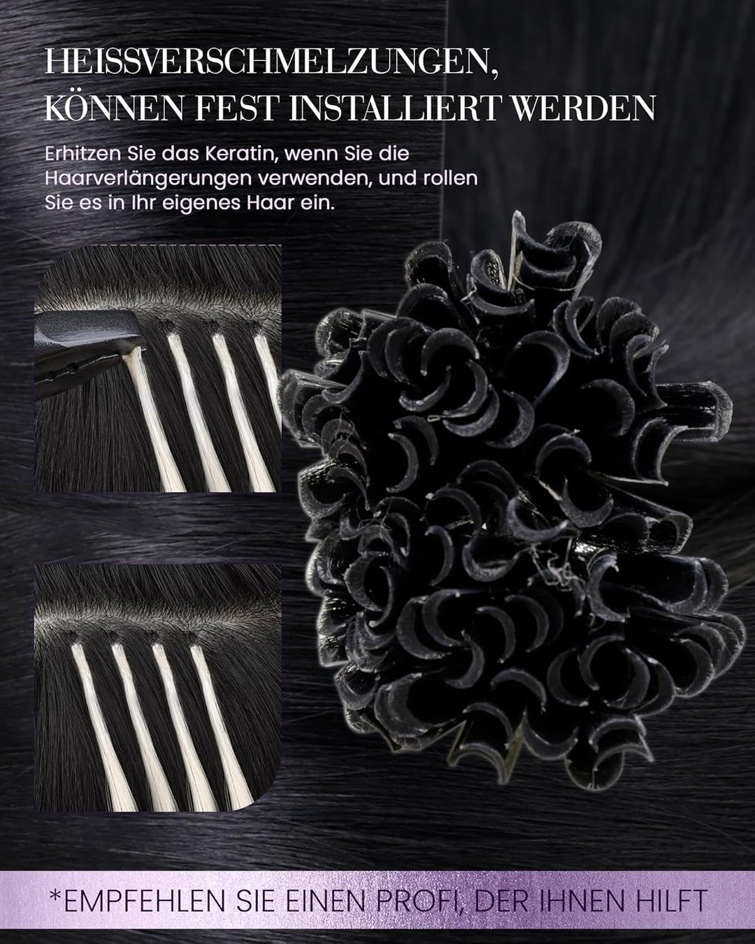 LaaVoo Extensions Echthaar Bondings Schwarz Echthaar Extensions Bondings 1g/s Keratin Bonding Extens