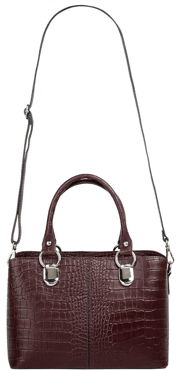 Umhängetasche Echt Leder Damen Made in Italy, Kroko-Optik Handtasche, Damen Schultertasche, elegante
