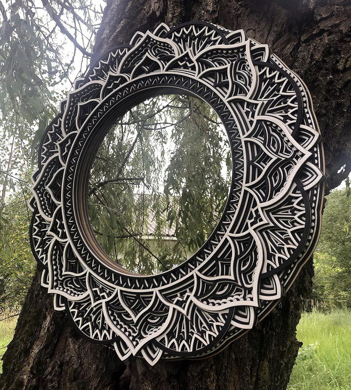 Holz Mandala Spiegel Wohnkultur Elegante Wohnung Wandkunst Farbige Wohnzimmer Küche Hängende Dekorat