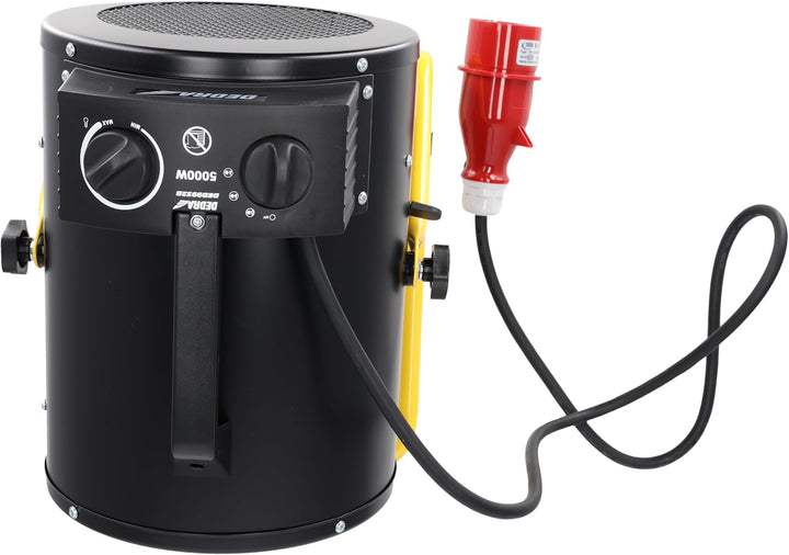 DEDRA Elektrischer Heizlüfter 5 kW, 400 V, rund, schwarz – für gut isolierte Räume, Thermostat, Über