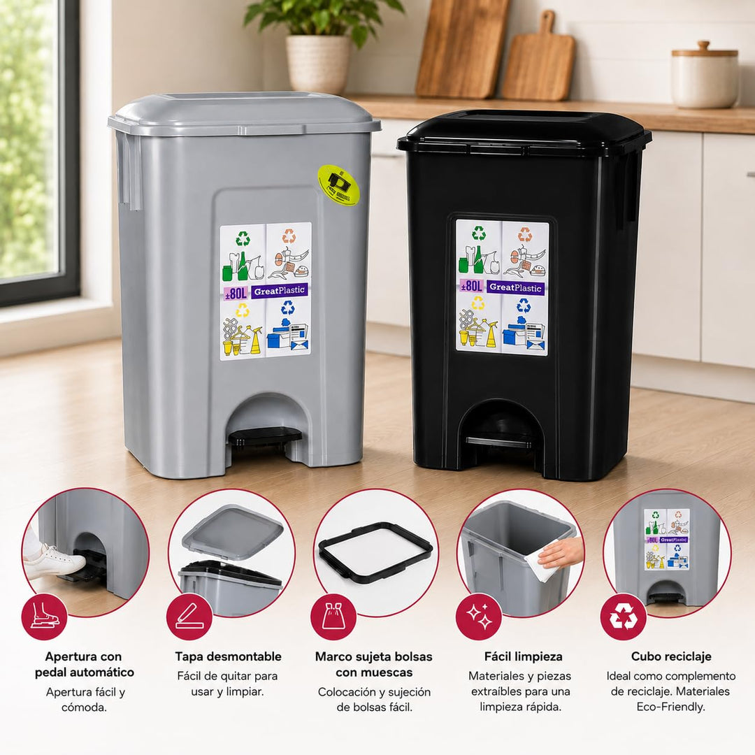 COM-FORT HOUSE | Mülleimer mit Pedal | Fassungsvermögen 80 Liter | Recyclingeimer | Küchenabfalleime