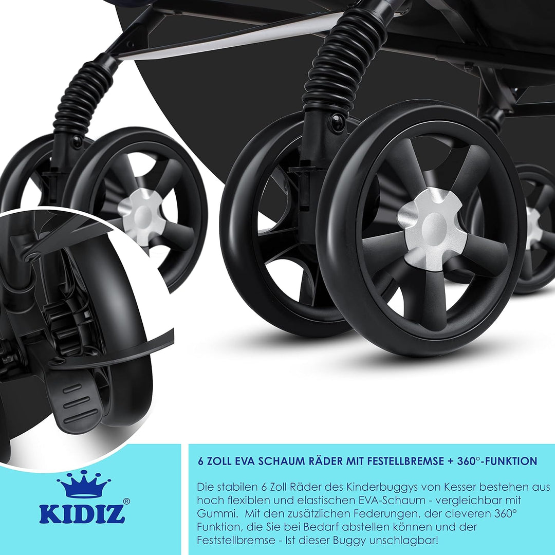 KIDIZ® Kinderwagen City-Pro Buggy Kinderbuggy klappbar Liegebuggy Sportwagen Faltbar 360° 6-Zoll-Räd