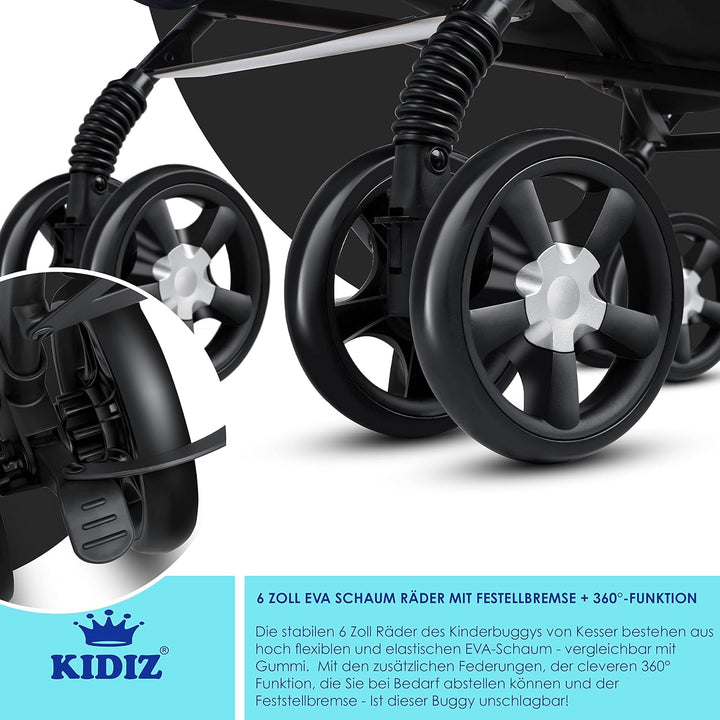 KIDIZ® Kinderwagen City-Pro Buggy Kinderbuggy klappbar Liegebuggy Sportwagen Faltbar 360° 6-Zoll-Räd