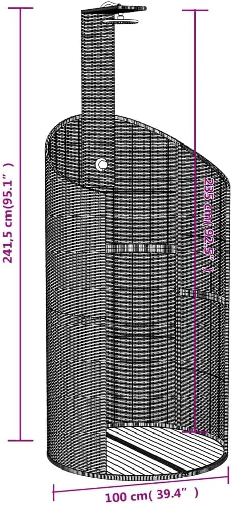 Faroom Rattan Gartendusche mit 180° Regenduschkopf Grosser Pooldusche mit Lattenboden Outdoor Dusche