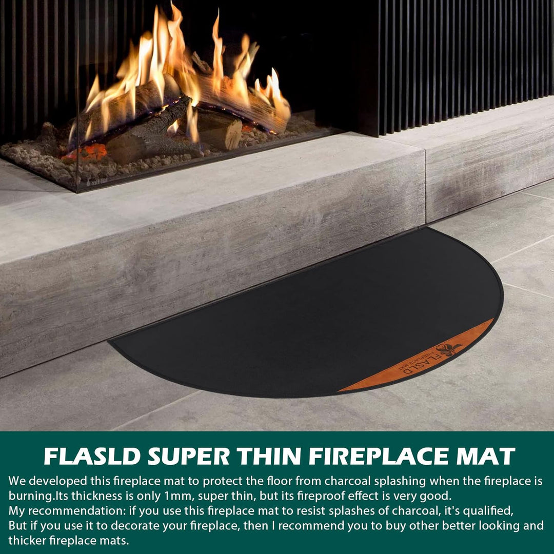 FLASLD Feuerfeste Kaminmatte, 61 x 106 cm, halbrund, schützt Böden vor Funken, Glut, silikonbeschich