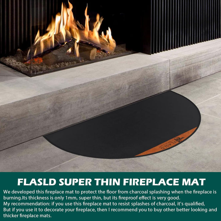 FLASLD Feuerfeste Kaminmatte, 61 x 106 cm, halbrund, schützt Böden vor Funken, Glut, silikonbeschich