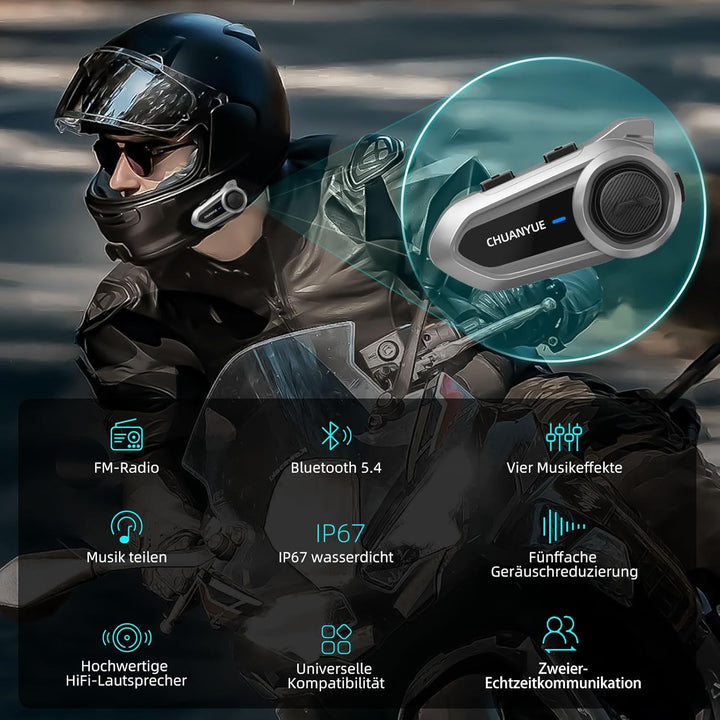 R18 Lite Motorrad Headset,intercom Motorrad für 2 Personen in Reichweite von 800m,Motorrad kommunika