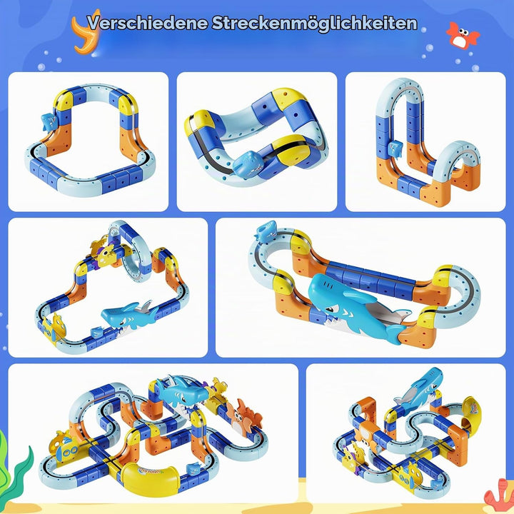 EUCOCO Spielzeug ab 3 4 5 6 7 8 Jahre Junge, Clickrail Electric Train Set 117 PCS Ozean-Thema Cubix