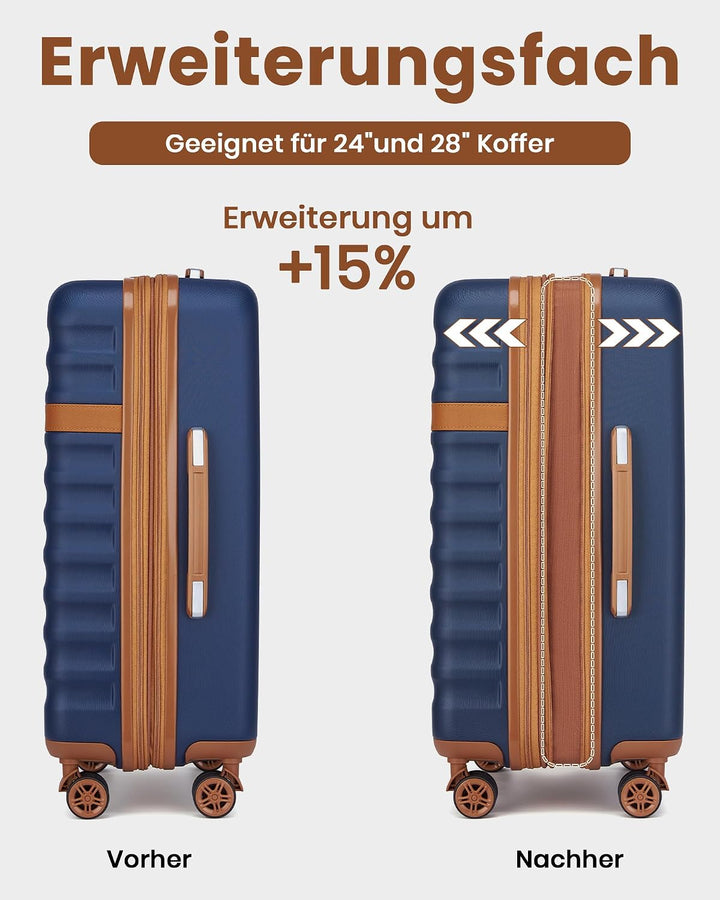 KONO Reisekoffer Set 3-teilig, Erweiterbar Hartschalenkoffer Mittel mit 4 Rollen und TSA Schloss, le