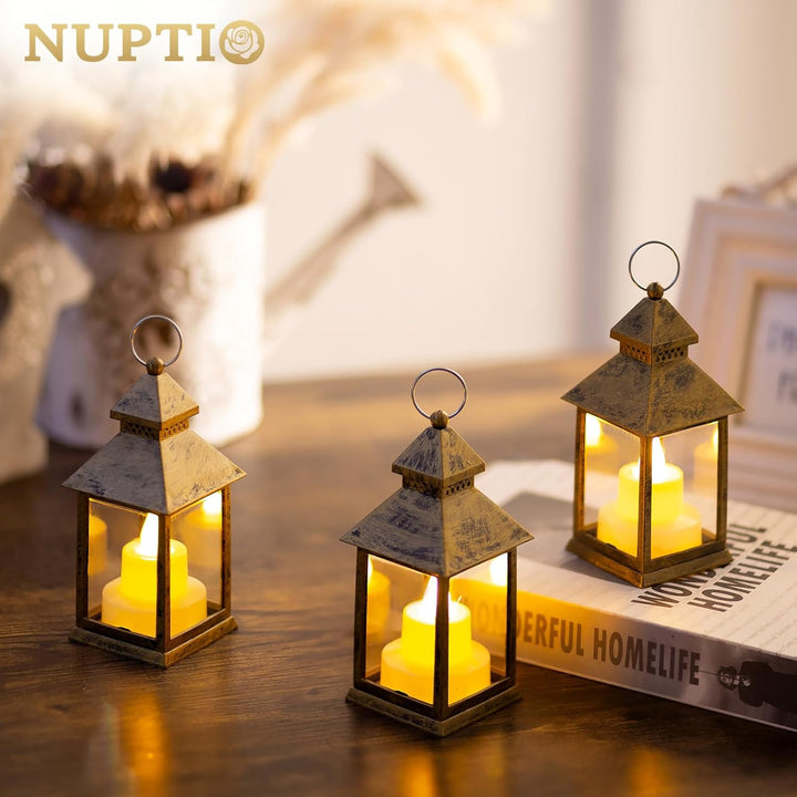 NUPTIO Laterne Kleine Weihnachten Deko - 10er led Teelichter Gold Mini Laternen für Draussen Flacker