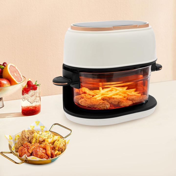 Heissluftfritteuse mit 4L Glas-Korb, 1350W Heissluftfritteuse Glas, Touchscreen, 8 Programme für fet