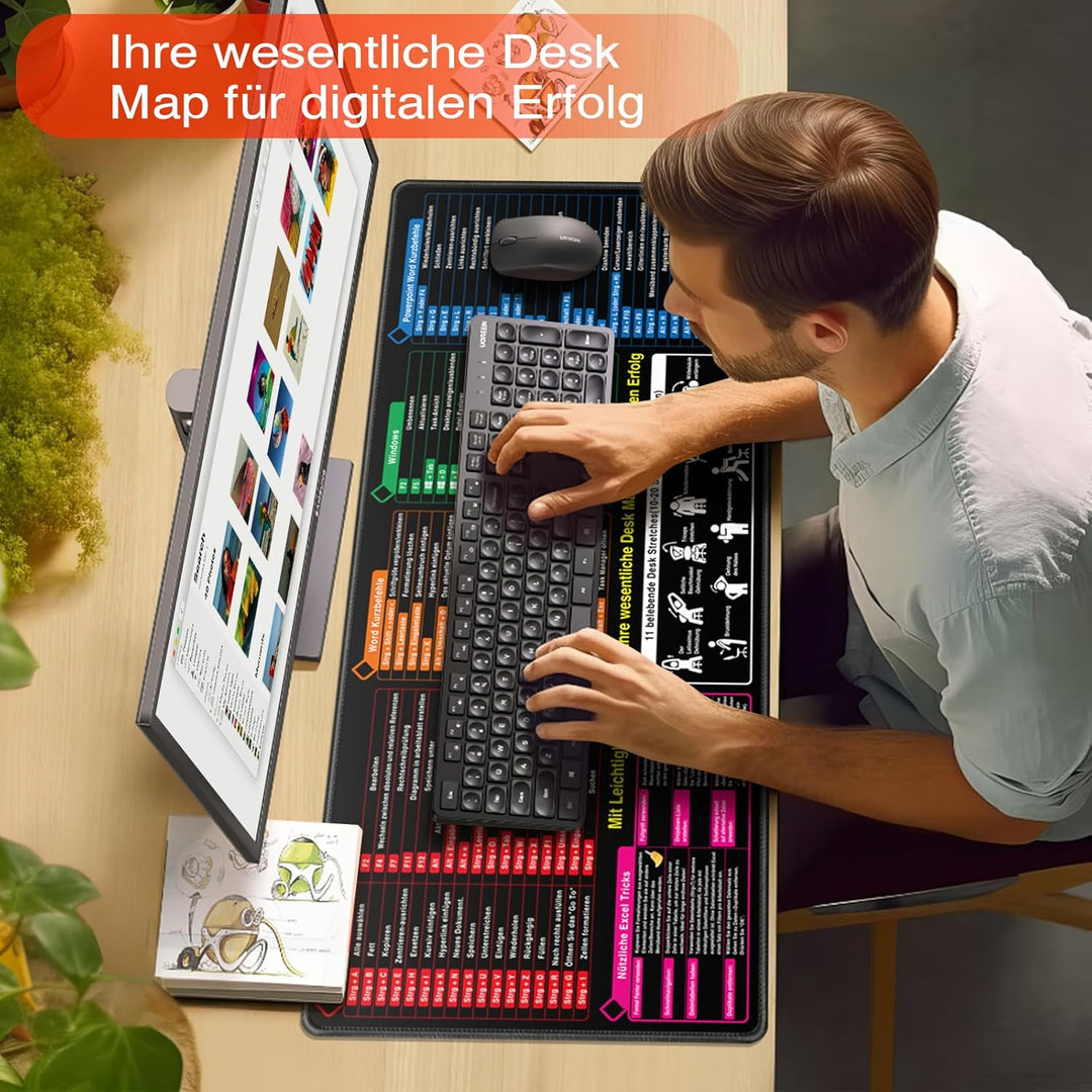 Mauspad XXL, Excel Shortcuts Mousepad Deutsch 900 x 400mm für Office, Word PPT Windows Mauspad gross