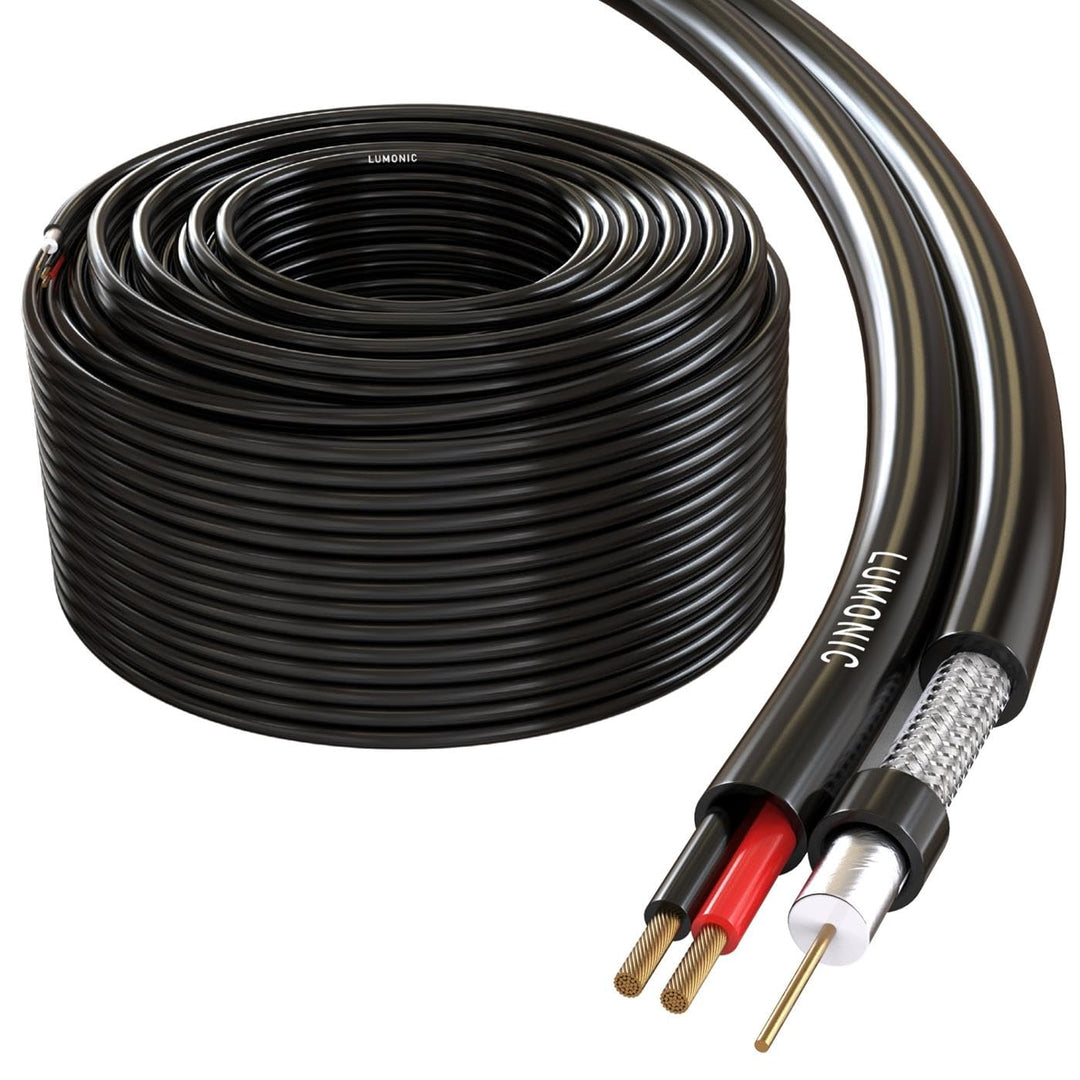 Lumonic RG59 RG59 Koaxialkabel + Stromleitung 50m | CCTV Überwachungskabel mit Power | 75 Ohm Kombik