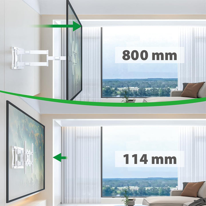 XTRARM TiTon F 80 cm Wandabstand, TV Wandhalterung, Langer Schwenkarm, neigen, schwenken, rotieren,
