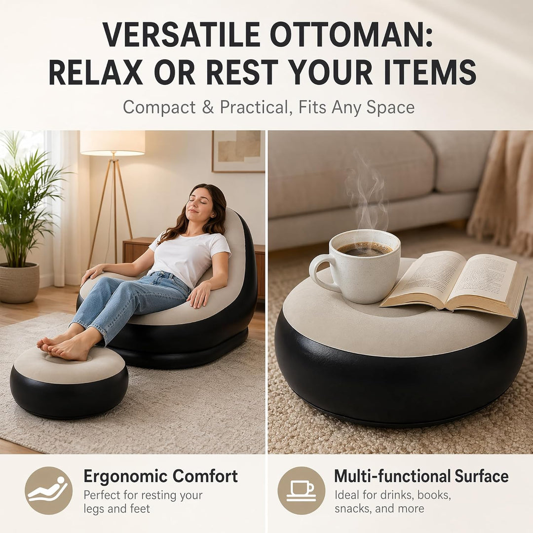 Yuragim Aufblasbares Sofa, Aufblasbarer Sessel mit Fusshocker Wasserdichtes Luftsofa mit Beflockter