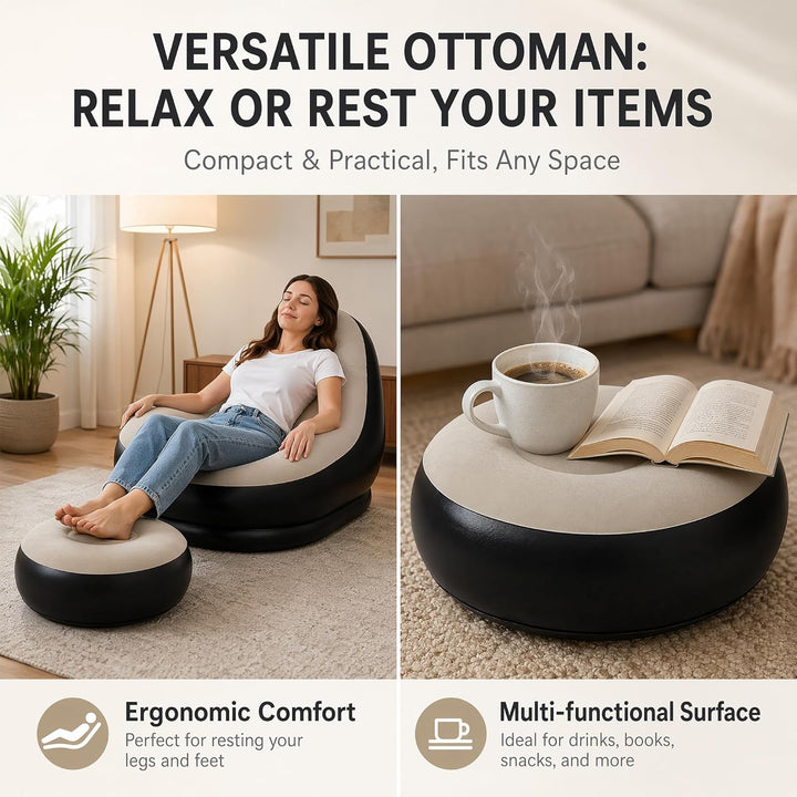 Yuragim Aufblasbares Sofa, Aufblasbarer Sessel mit Fusshocker Wasserdichtes Luftsofa mit Beflockter
