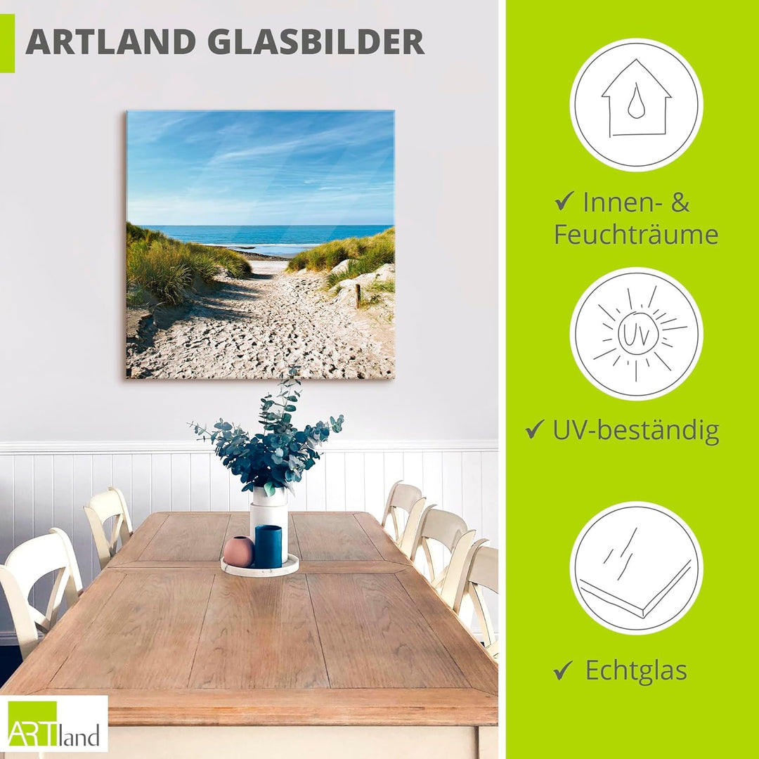 ARTland Glasbilder Wandbild Glas Bild einteilig 50x50 cm Quadratisch Strand Meer Küste Nordsee Sand