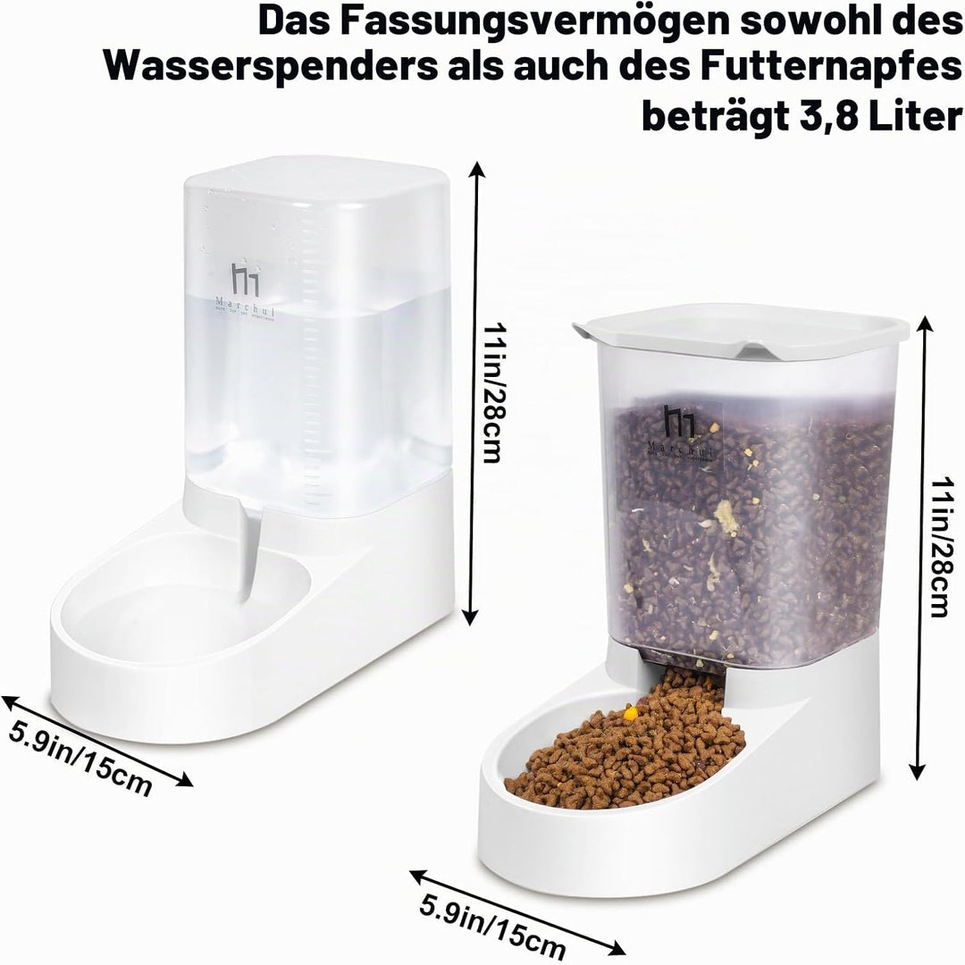 PAKEWAY Futterautomat Katze, Automatischer Futterspender & Wassertränker im Set für Hunde, Katzen un