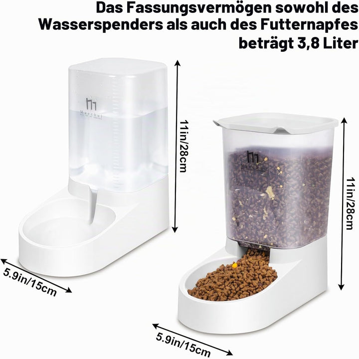 PAKEWAY Futterautomat Katze, Automatischer Futterspender & Wassertränker im Set für Hunde, Katzen un