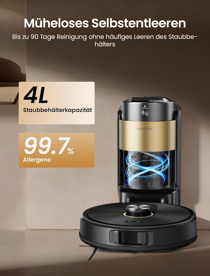 Proscenic Q20 Plus Saugroboter mit Wischfunktion, 10000Pa 200min Staubsauger Roboter mit Beutellose