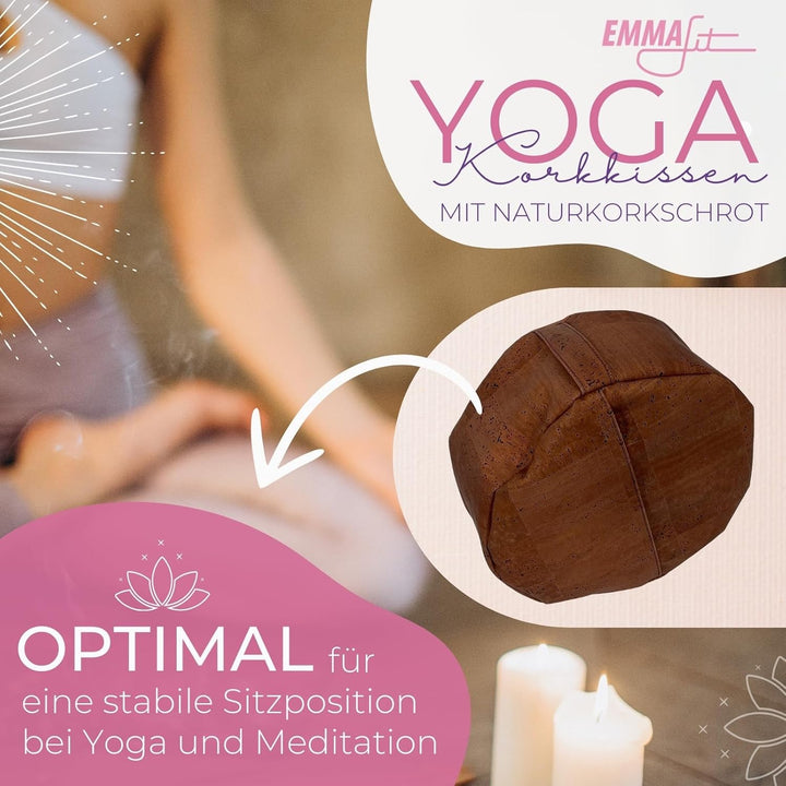 EMMAfit Yoga-Kissen aus Korkstoff I 120 x 290 mm I mit Naturkorkschrot gefüllt I hygienisch & umwelt
