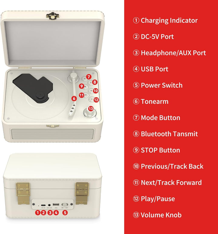 Gueray Tragbarer Bluetooth CD-Player mit Lautsprechern 3600mAh Wiederaufladbarer Vintage CD Spieler