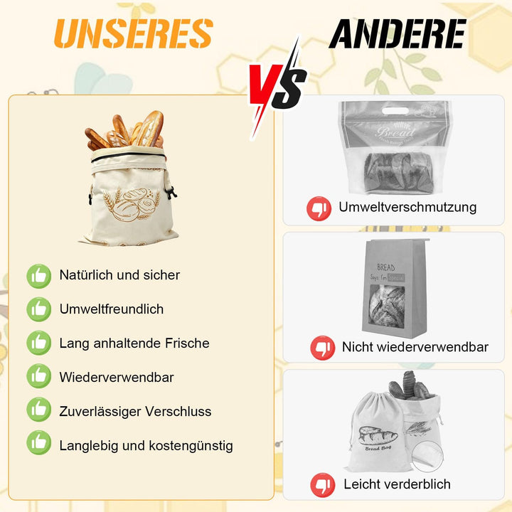 2er Set Bienenwachs Brotbeutel mit Reissverschluss, wiederverwendbar aus Leinen, für Sauerteig &amp; Bac