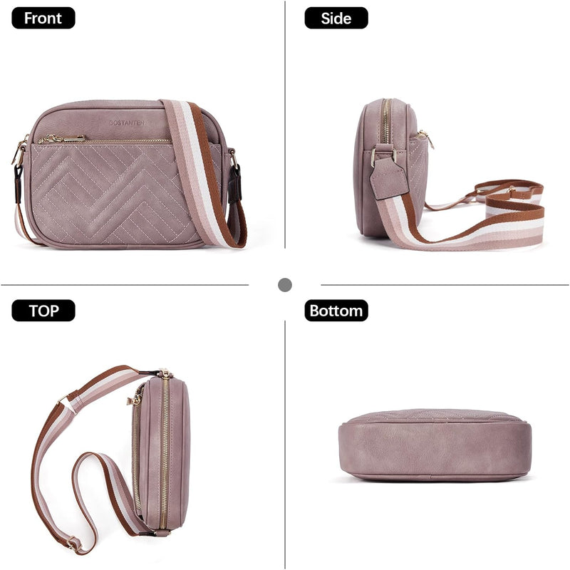 BOSTANTEN Damen Handy Umhängetasche, Crossbody Bag mit verstellbarem Breiter Gurt, PU Leder Gesteppt