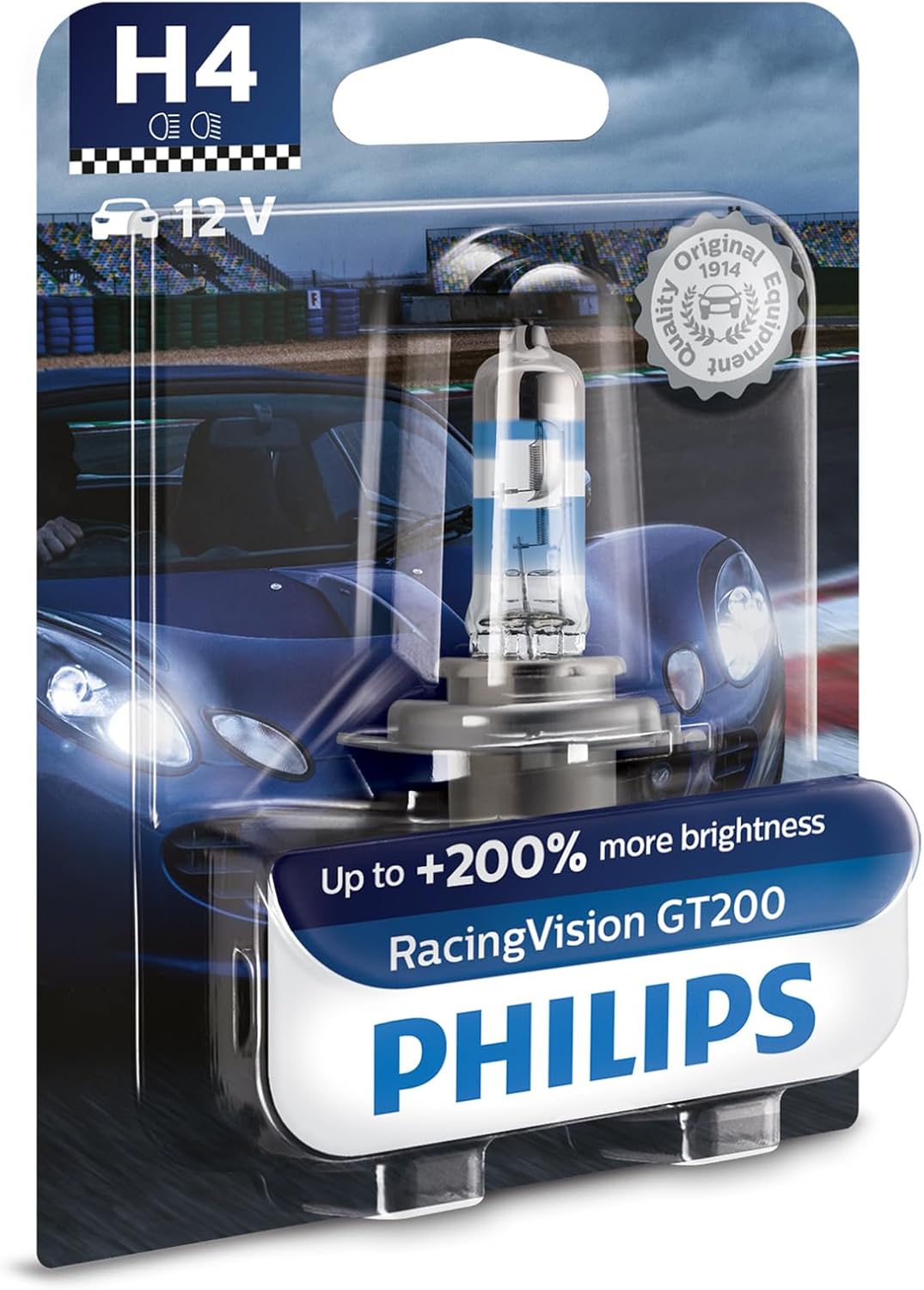 Philips RacingVision GT200 H4 Scheinwerferlampe +200%, Einzelblister, 571730, Single blister Single