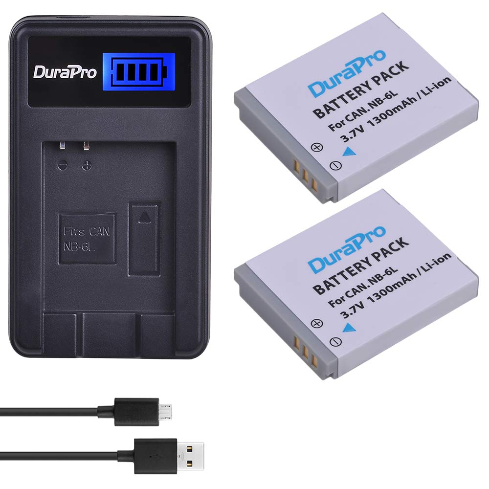 DuraPro 2er-Pack NB-6L, NB-6LH Akku + LCD USB Ladegerät für Canon PowerShot SX530HS, SX710HS, SX610H